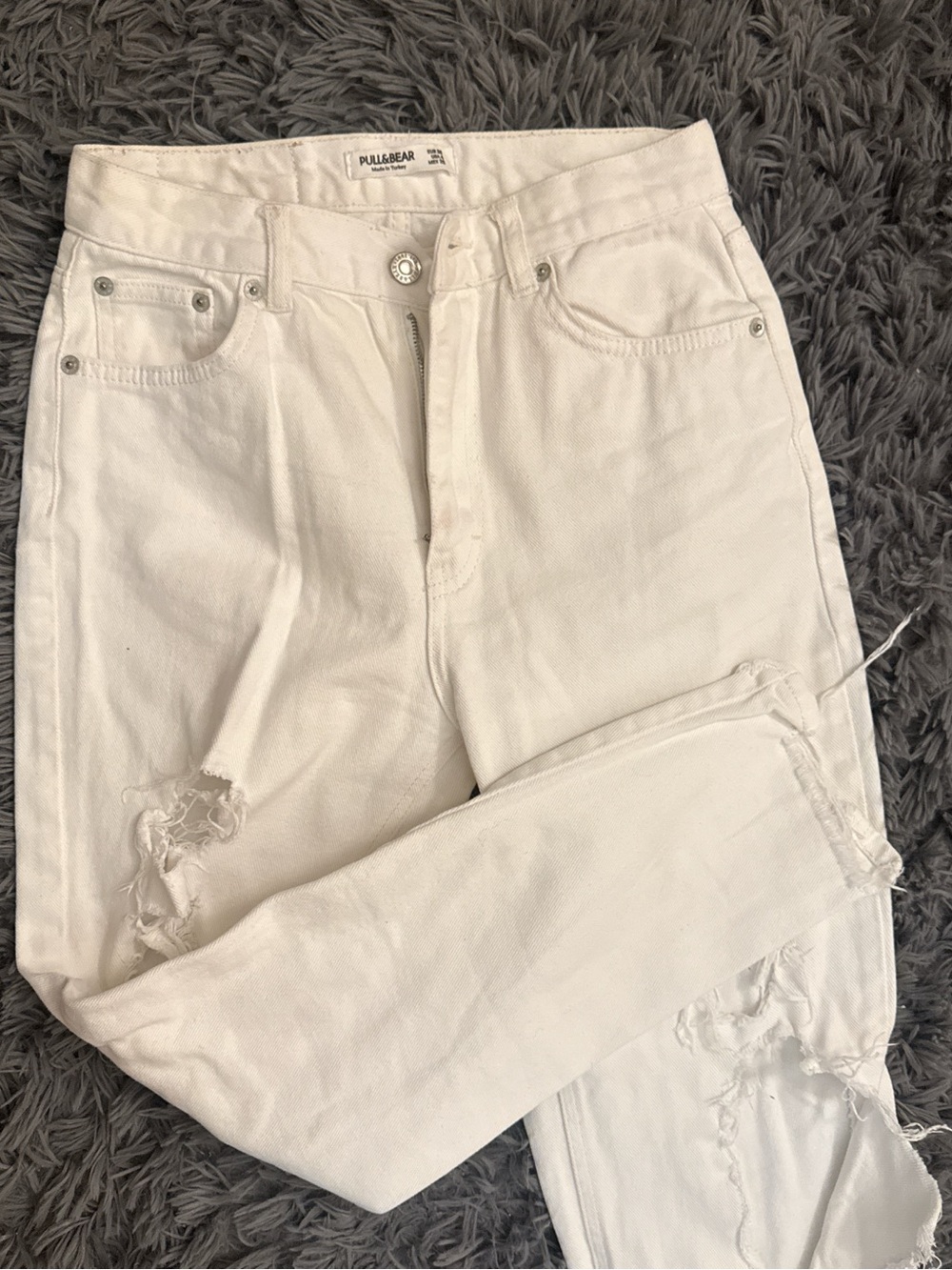 Pull&Bear White Ripped High-Rise Skinny Jeans